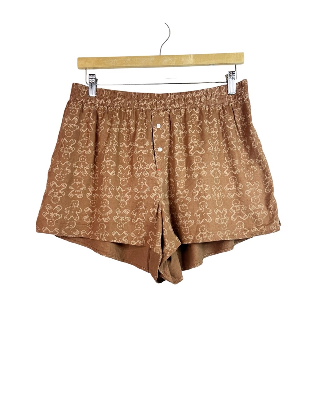 Aerie Women’s Gingerbread Print Boxer Pajama Shorts Elastic Waist Size L Holiday - Picture 2 of 11